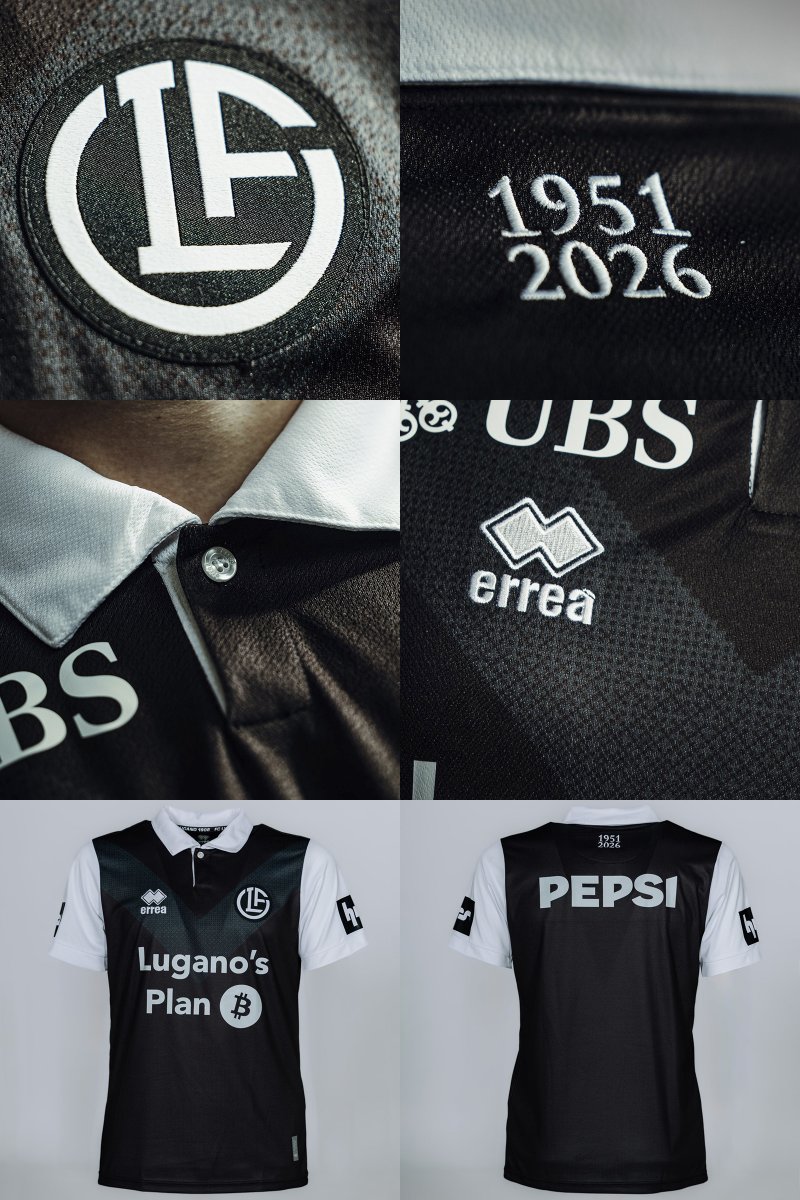 🇨🇭⚫️ <a href="/FCLugano1908/">FC Lugano</a> lanzó su camiseta <a href="/ErreaOfficial/">Erreà Sport</a> 2025/26.

Celebra los 75 años del Stadio Cornaredo y su última temporada allí. El diseño se inspira en el modelo de 1951, con cuerpo negro, cuello polo y mangas blancas. V tonal en el pecho y años del estadio en la nuca.