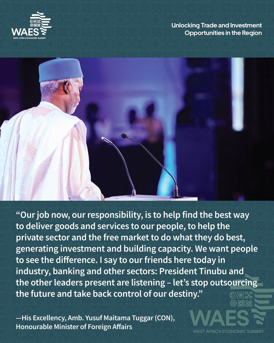 Candall (@candallr) on Twitter photo Our job now, our responsibility, is to help find the best way to deliver goods and services to our people, to help the private sector and the free market to do what they do best, generating investment and building capacity. ~ Hon. Minister <a href="/YusufTuggar/">Hon. Yusuf Maitama Tuggar</a>
#WAES2025 Our job now, our responsibility, is to help find the best way to deliver goods and services to our people, to help the private sector and the free market to do what they do best, generating investment and building capacity. ~ Hon. Minister <a href="/YusufTuggar/">Hon. Yusuf Maitama Tuggar</a>
#WAES2025