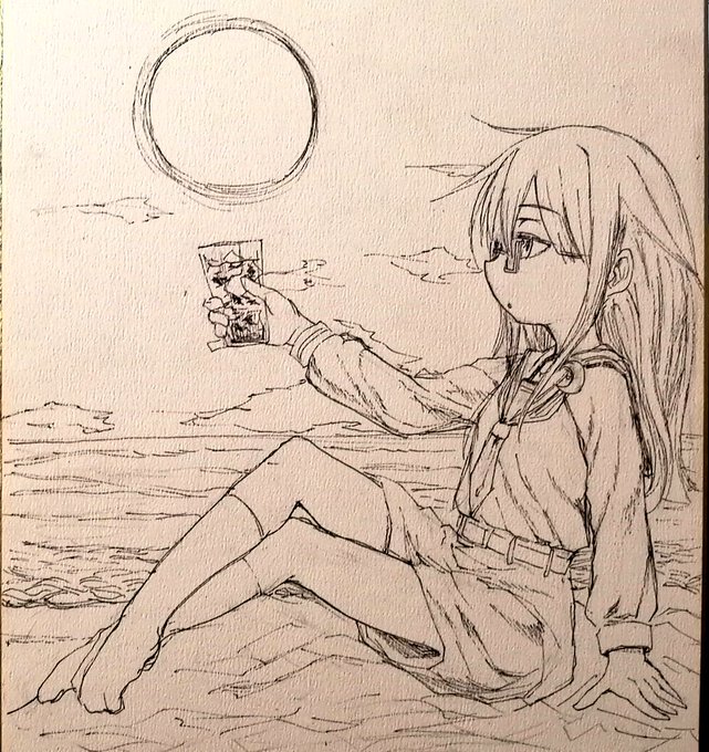 もっちー色紙2枚目線画 