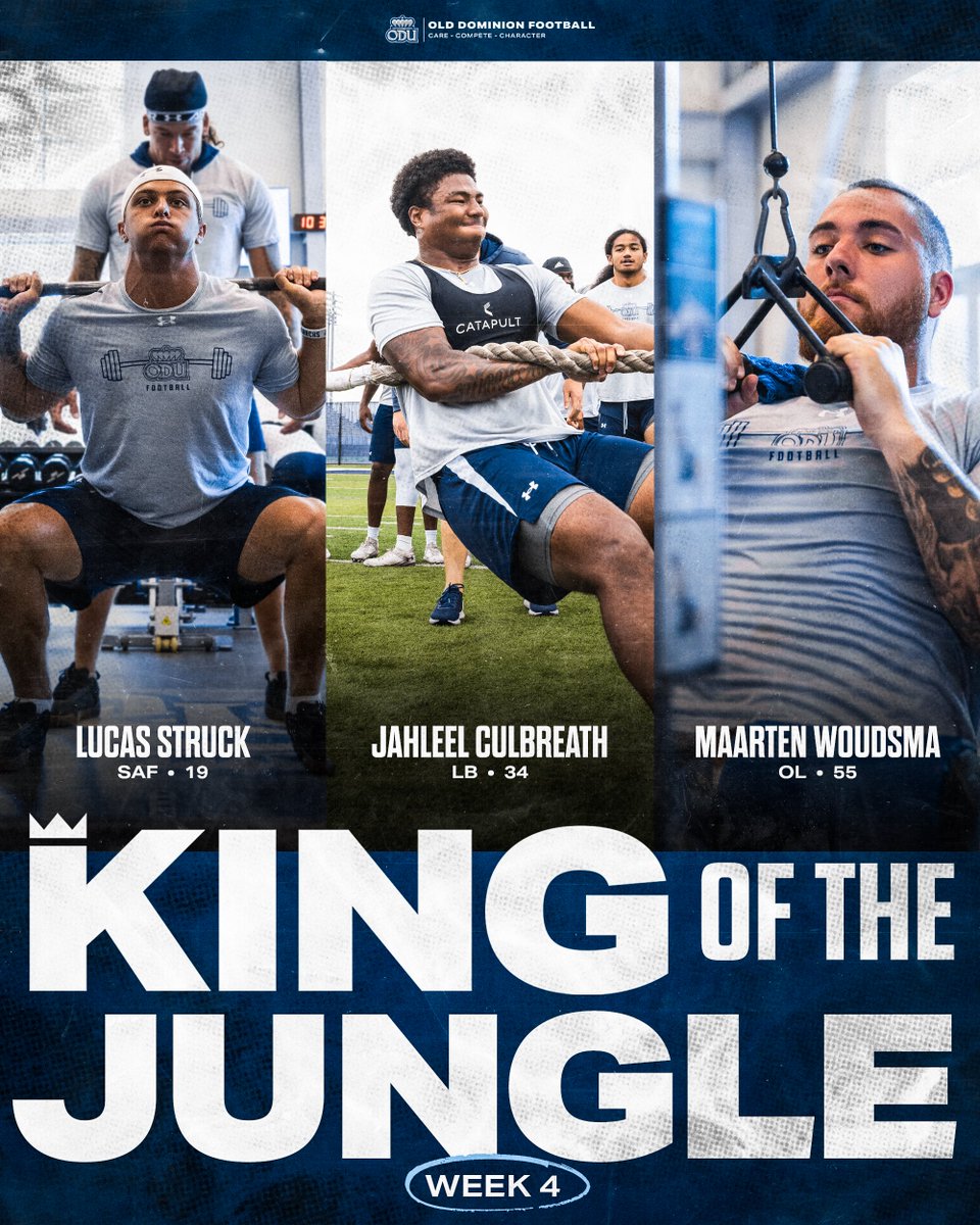 ODU Football (@odufootball) on Twitter photo KING OF THE JUNGLE: Week 4️⃣
<a href="/LucasStruck2/">Lucas Struck</a>
<a href="/757jahleel/">JAHLEEL CULBREATH</a>
<a href="/WoudsmaMaarten/">Wouski</a>
#ReignOn | #BeTheReason KING OF THE JUNGLE: Week 4️⃣
<a href="/LucasStruck2/">Lucas Struck</a>
<a href="/757jahleel/">JAHLEEL CULBREATH</a>
<a href="/WoudsmaMaarten/">Wouski</a>
#ReignOn | #BeTheReason