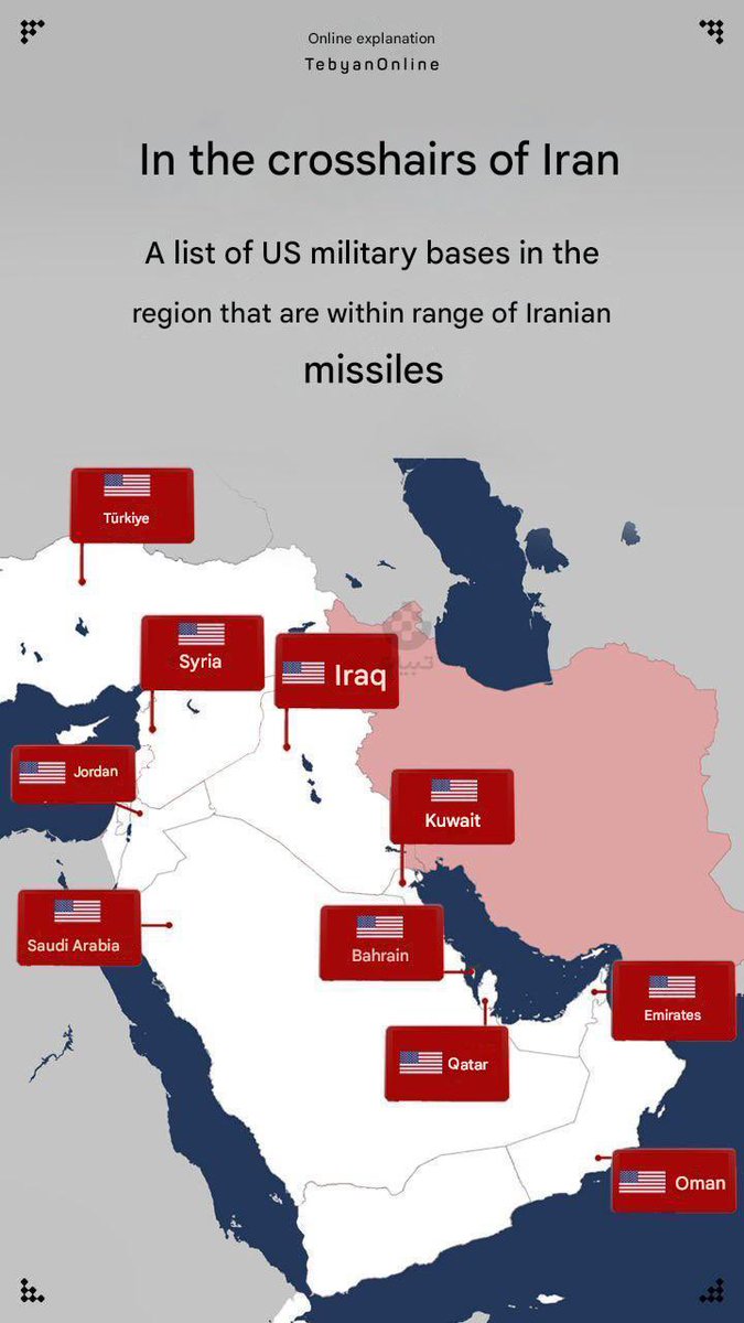 🇺🇸🇮🇷 Iranian missiles are capable of reaching ten US military bases located in the region.

— The Iranian Tasnim agency