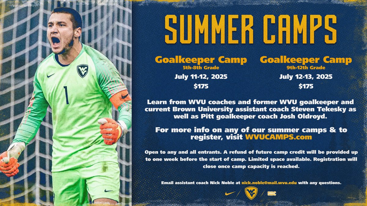 Attention Goalkeepers❗

Come join us for our GK camp in July and learn from some of the best!

🔗wvusports.com/MSOCcamps