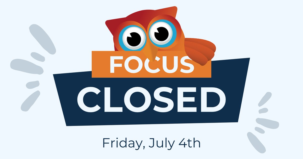 📣 Focus will be closed on July 4th for the holiday 🇺🇸
Wishing you a fun and safe Independence Day! 🎇