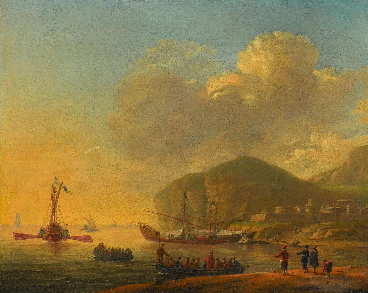 Reinier Nooms - Shipping before a Mediterranean Coast with a Fortified Town near a Cliff