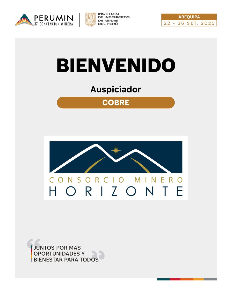 PERUMIN (@peruminoficial) on Twitter photo #PERUMIN37 | Damos la bienvenida a Consorcio Minero Horizonte como auspiciador categoría Cobre. Si deseas que tu empresa forme parte comunícate con:
📌Correo: auspicios@iimp.org.pe
📌WhatsApp: wa.me/51982097059 #PERUMIN37 | Damos la bienvenida a Consorcio Minero Horizonte como auspiciador categoría Cobre. Si deseas que tu empresa forme parte comunícate con:
📌Correo: auspicios@iimp.org.pe
📌WhatsApp: wa.me/51982097059
