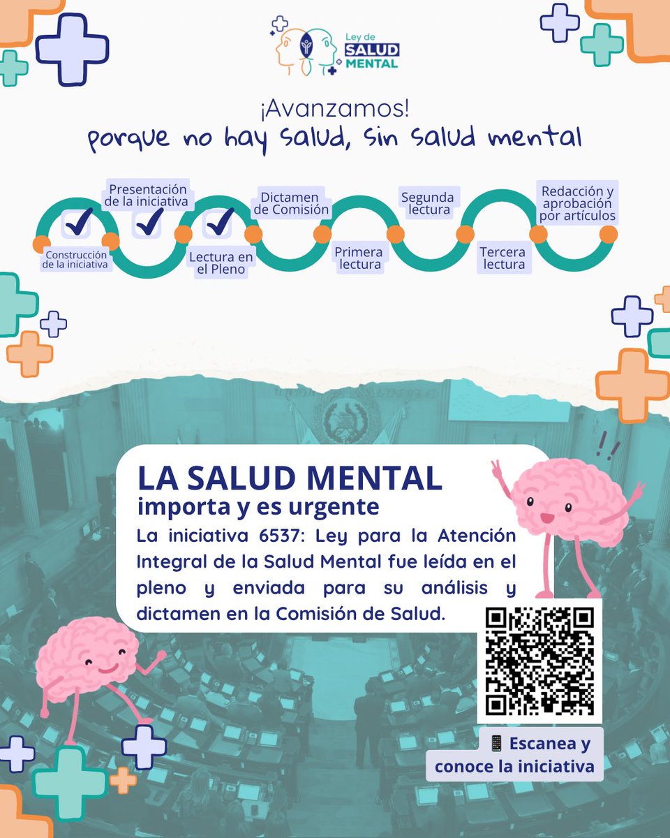 🧠 ¡La salud mental avanza en el Congreso!

La Iniciativa 6537, Ley para la Atención Integral de la Salud Mental, ya fue leída en el Pleno y ahora iniciará su análisis en la Comisión de Salud.

Es un paso importante para que, por fin, la salud mental sea atendida como lo que es: