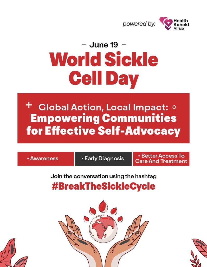 healthkonekt's tweet image. It’s #WorldSickleCellDay
Join us to create awareness and galvanize support for sickle cell warriors.
You can Lend your voice to this cause by dropping a post or more using the hashtag #BreakTheSickleCycle