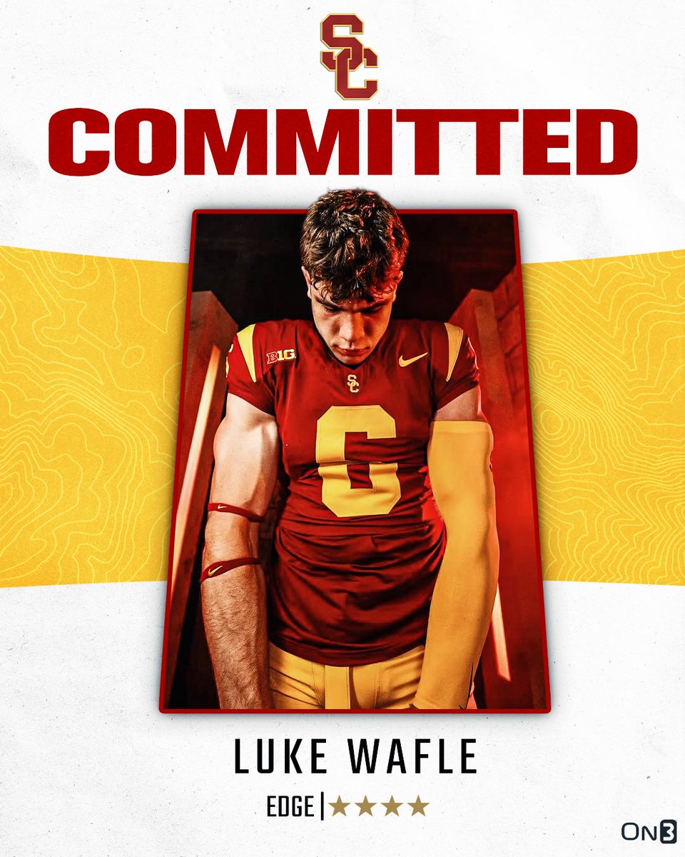 BREAKING: Prized pass rusher Luke Wafle commits to USC. Trojans add to On3's No. 1 class.

Story: on3.com/news/usc-luke-…