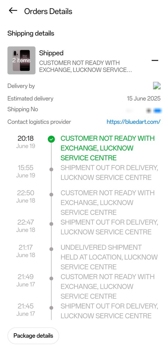 a_y_ansari's tweet photo. @OnePlus_Support Hey @oneplus, it seems your delivery partner for my order isn't interested in delivering it. No calls, no delivery attempts, just status updates saying "customer not ready with exchange." What's going on? https://t.co/HEbN3IkjTD