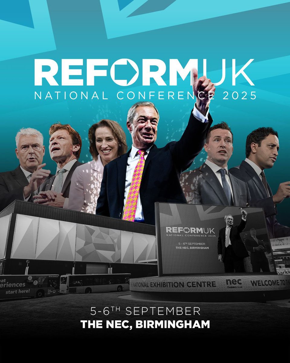 🚨 Grab your tickets for our 2025 National Conference now! 

📍 Friday 5th &amp; 6th September 2025
🏟️ NEC Birmingham
🎟️ reformpartyconference.co.uk