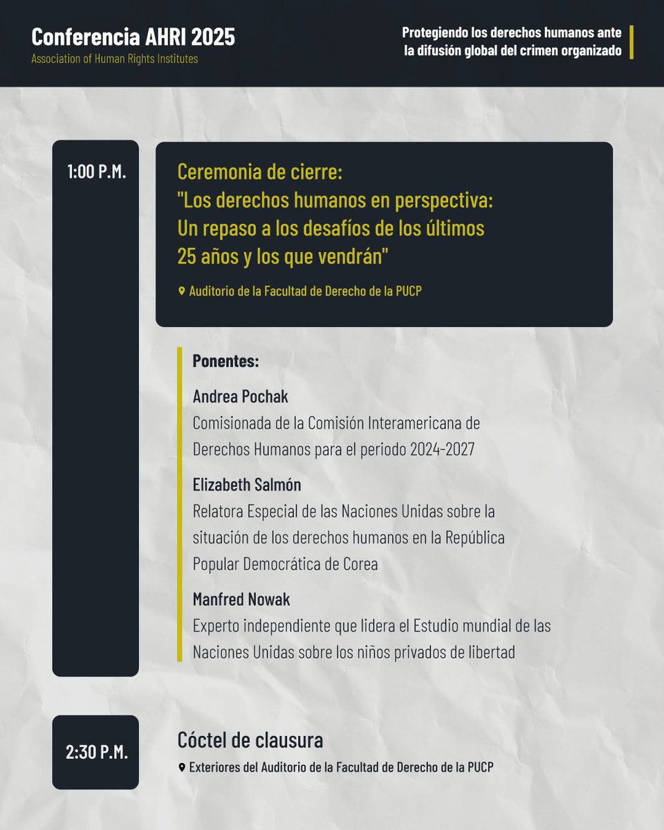¡Revisa el programa del 3er día de la Conferencia AHRI 2025! 
🤩💲📲 ¡Inscríbete y aprovecha las tarifas de pronto pago disponibles hasta el 15 de julio!
🔗 Para inscripciones y mayor información del programa visita nuestra web  ahriconference2025.pucp.edu.pe