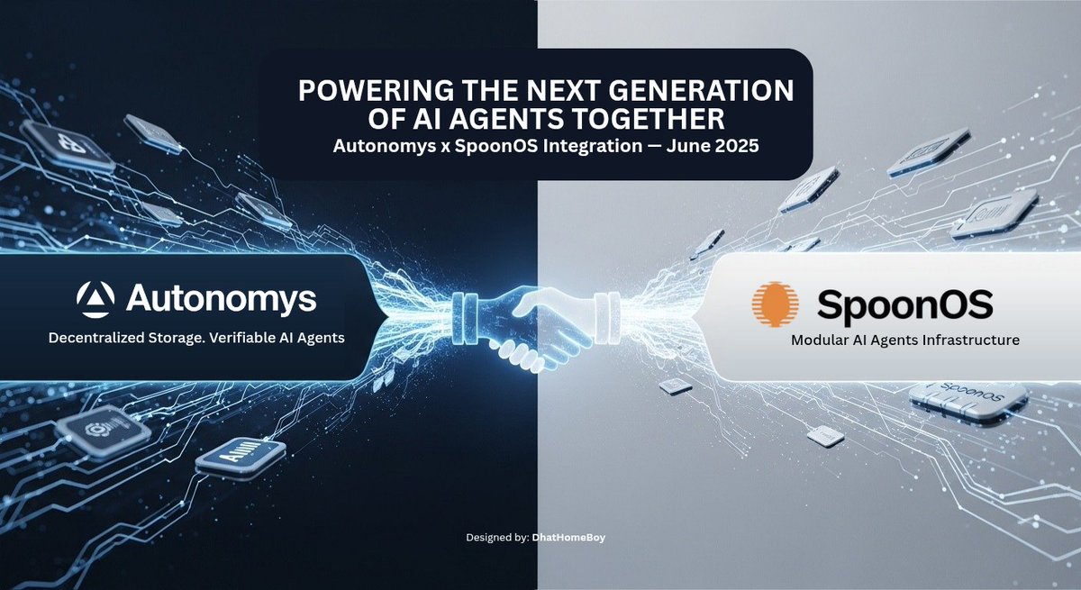 DhatHomeBoy's tweet image. Big moves in AI3.0! 🚀

@AutonomysNet + @SpoonOS_ai = A serious level-up for decentralized AI agents

With permanent on-chain storage, context-rich agents, &amp;amp; seamless interoperability, this is how you build the agent economy

Modular. Scalable. Permissionless
#Autonomys #SpoonOS