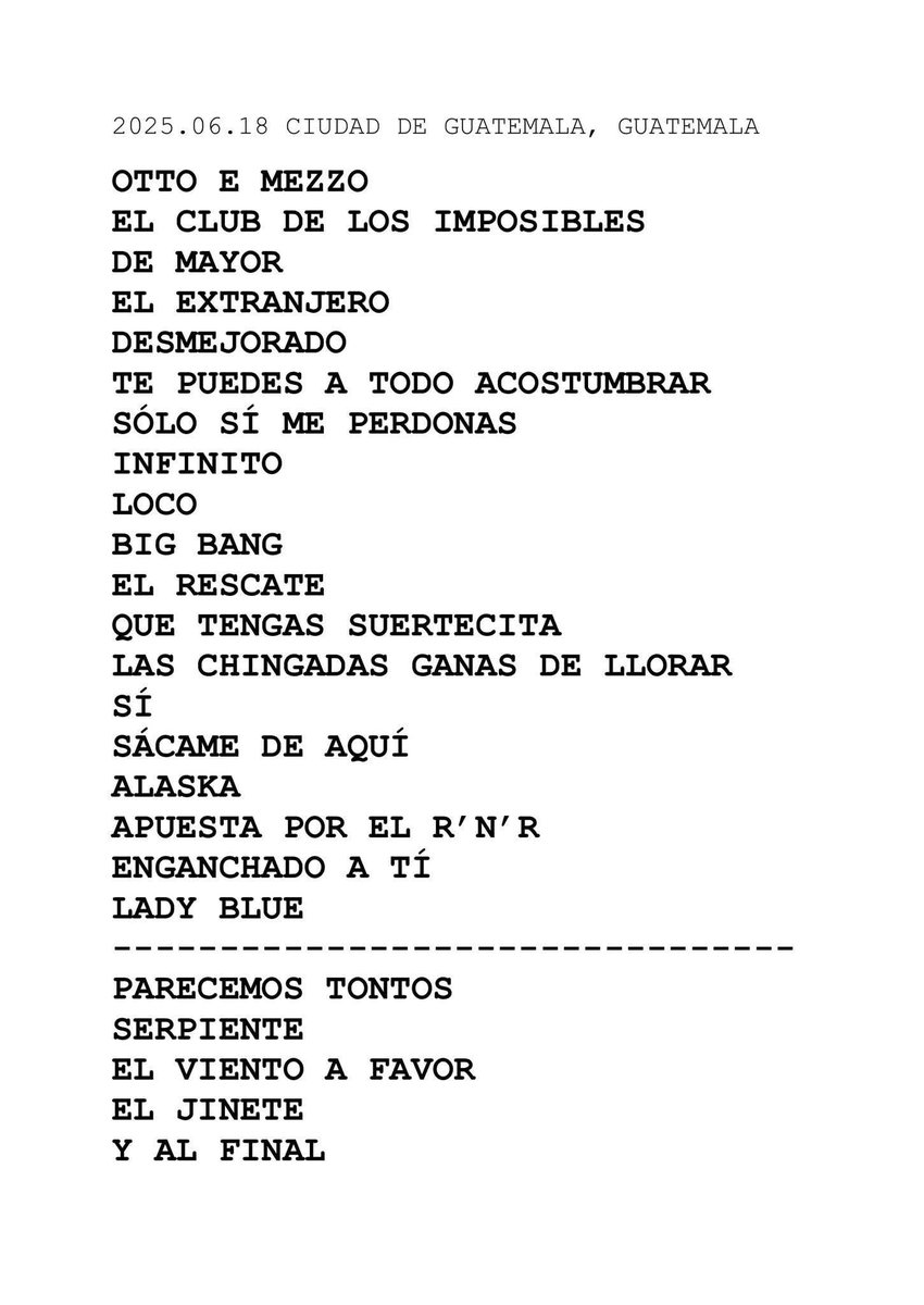 PogoConcerts (@pogotaconcerts) on Twitter photo Setlist del show de ayer de Bunbury 🥹
Estamos a pocas semanas del show en Bogotá y Medellín
28 de Junio en el Movistar Arena
5 de Julio en Medellín
Boletería disponible
Otro evento <a href="/paramo_presenta/">Páramo Presenta</a>
#Comparte #Apoya Setlist del show de ayer de Bunbury 🥹
Estamos a pocas semanas del show en Bogotá y Medellín
28 de Junio en el Movistar Arena
5 de Julio en Medellín
Boletería disponible
Otro evento <a href="/paramo_presenta/">Páramo Presenta</a>
#Comparte #Apoya