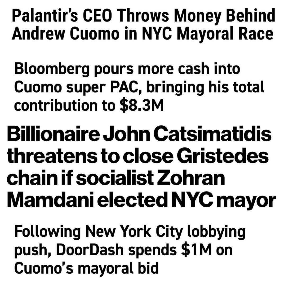 Conservative billionaires are in fight or flight mode to elect Cuomo, to keep NYC a city only they can afford.

It’s up to everyone to make sure it’s money poorly spent.