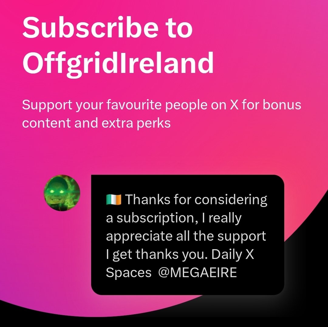 MEGAEIRE's tweet image. 🚨 Calling all supporters! 🇮🇪 I’m thrilled to share I’ve been approved for subscriptions! 🎉
Hosting X Spaces daily is my full-time gig, and I pour my heart into bringing you engaging content.
Your support means the world! 🙌 Subscribe now to keep the vibes going strong! 💪…