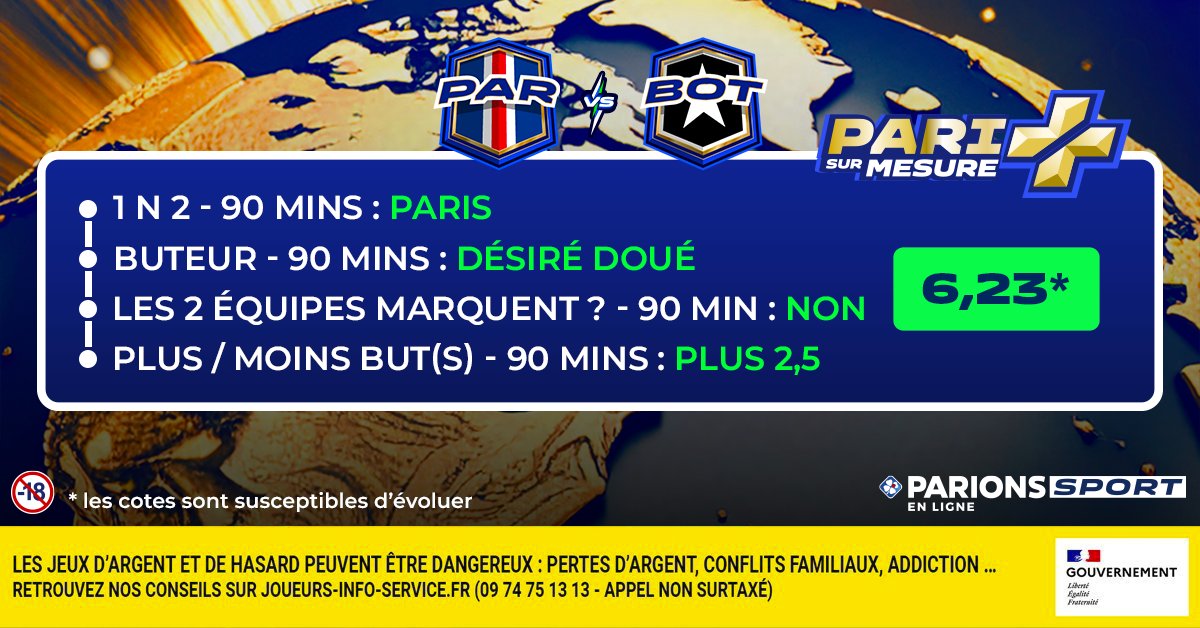C'est bon, on a notre #PariSurMesure de ce #PSGBOT !
   
5x20 de Freebets à faire gagner s'il y a 3 paris bons sur les 4  !      

🚀RT + Follow    

📆TAS le 20/06    
📃Règlement : bit.ly/40pQpqn