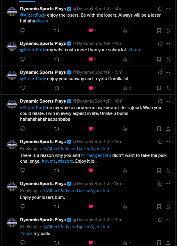 Everyone give <a href="/DynamicSportsP/">Dynamic Sports Plays</a> a like — this guy needs friends desperately. 👏 Clearly a true professional, bursting with delusional grandeur. 🙃 😂😂😂😂😂😂😂😂😂