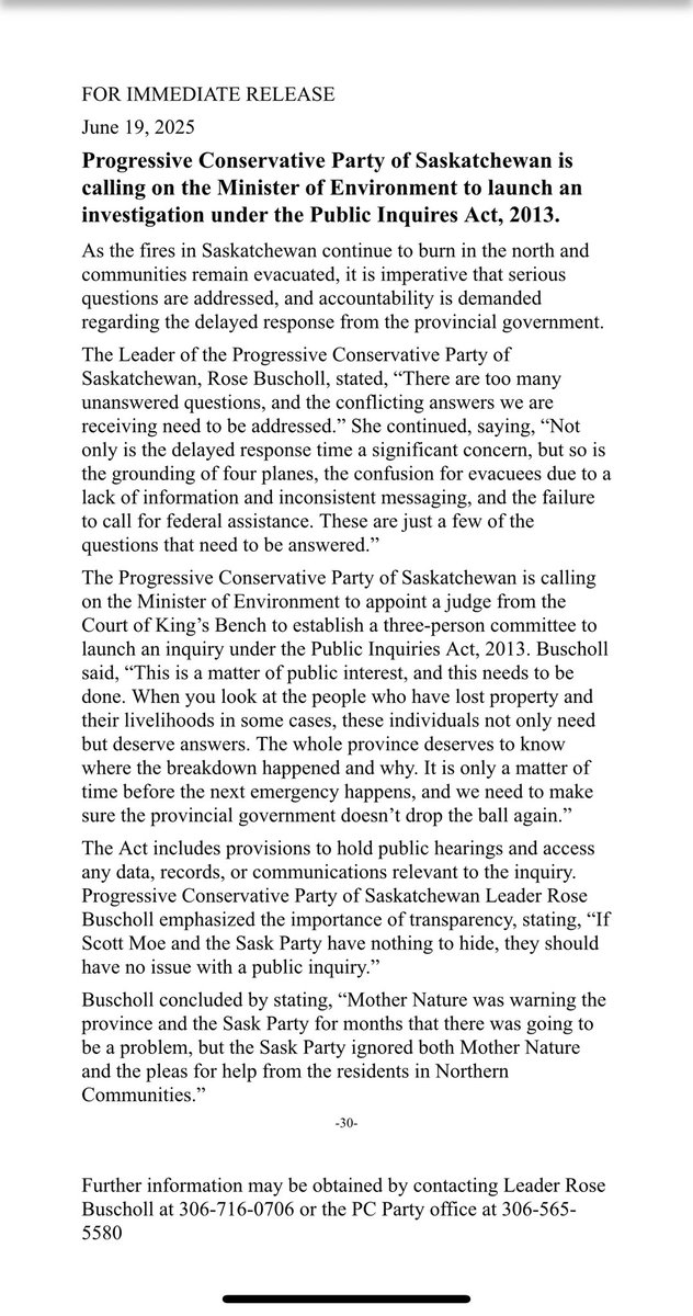 PCPSask's tweet image. A formal inquiry is needed, residents in affected areas deserve answers and the truth on where the breakdown was. 
#skpoli #wildfires #Saskatchewan