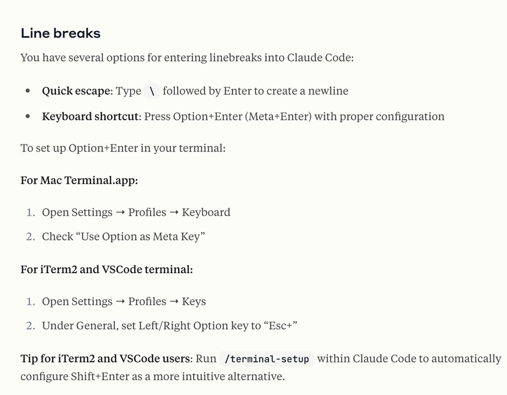 Amazing what you can learn by reading the docs…
How to more easily use line breaks in Claude Code h