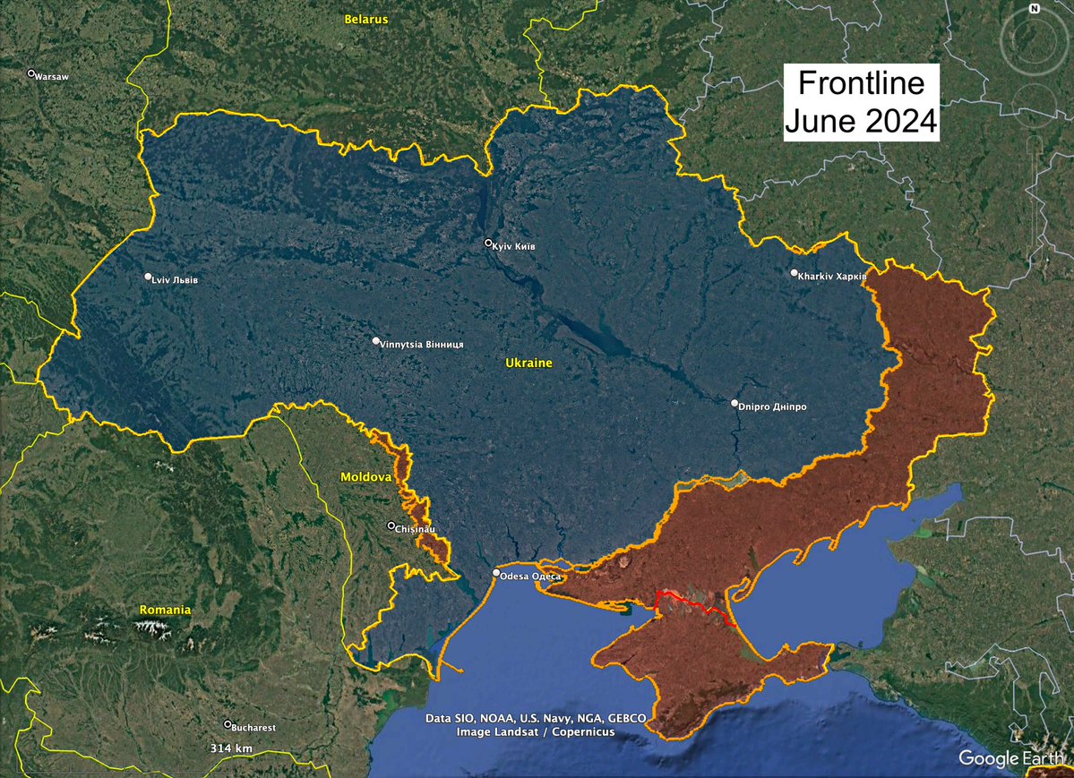 Foscari1991's tweet image. Distratti, come è ovvio, dal Medio Oriente, non bisogna dimenticarsi dell'Ucraina. Nel confronto fra le mappe, la progressione delle "avanzate" russe nell'ultimo anno.
Dodici mesi fa i Russi controllavano il 18,5% dell'Ucraina. Oggi ne controllano il 19,2.