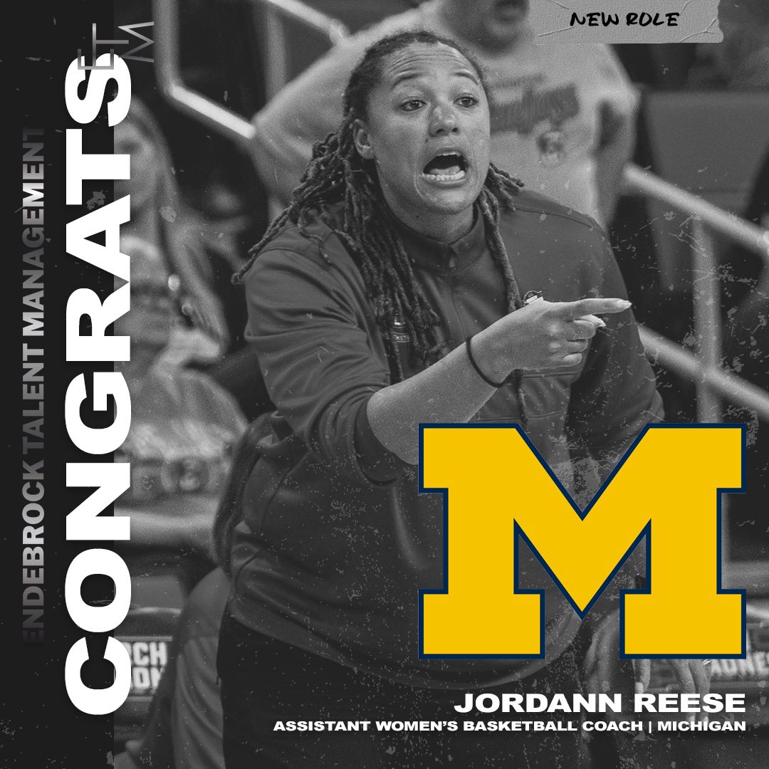 Endebrock Talent Management | ETM (@etmagency) on Twitter photo Congratulations to <a href="/CoachReese21/">Jordann P. Reese</a> on becoming the newest Assistant Women’s Basketball Coach for <a href="/umichwbball/">Michigan Women’s Basketball</a>!
#GoBlue🏀〽️ Congratulations to <a href="/CoachReese21/">Jordann P. Reese</a> on becoming the newest Assistant Women’s Basketball Coach for <a href="/umichwbball/">Michigan Women’s Basketball</a>!
#GoBlue🏀〽️