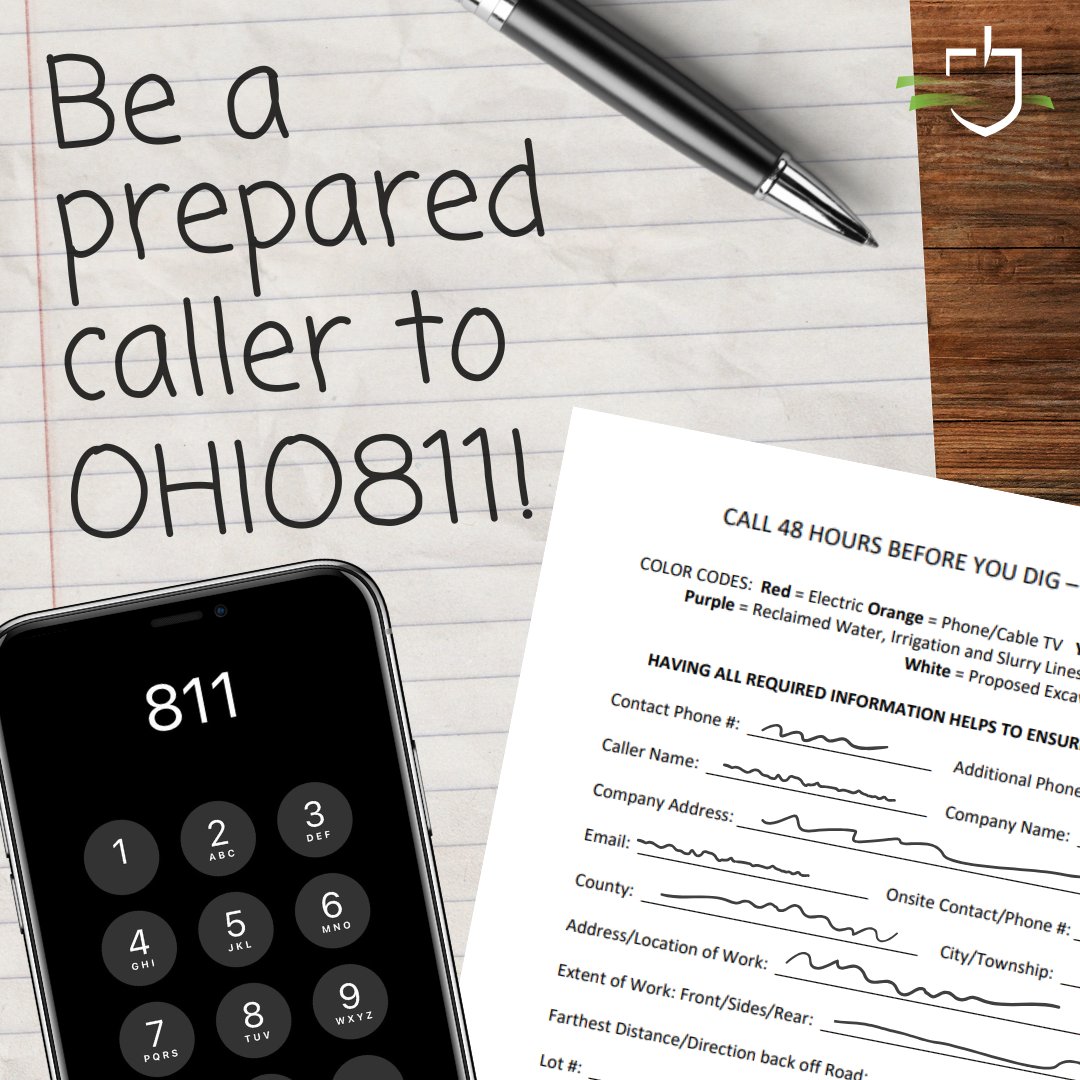 OHIO811's tweet image. Before contacting OHIO811, make sure you have all your project details ready! (like the location, type of work, and start date) The more accurate your information is, the smoother the process will be. Being a prepared caller helps avoid delays, protects underground utilities, and…