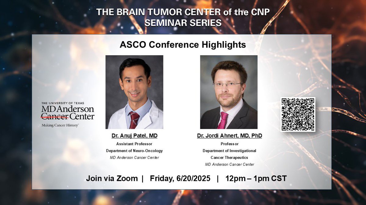Caroline Brennan (@txbraintrust) on Twitter photo Get the latest on <a href="/MDAndersonNews/">MD Anderson Cancer Center</a> research from the <a href="/ASCO/">ASCO</a> conference!
Drs. Anuj Patel and Jordi Ahnert will present current cancer and #braintumor research on Zoom. Here’s the info ⬇️
🗓️Friday, June 20
🕕12 pm CST
📧 tpmarin@mdanderson.org to sign up! Get the latest on <a href="/MDAndersonNews/">MD Anderson Cancer Center</a> research from the <a href="/ASCO/">ASCO</a> conference!
Drs. Anuj Patel and Jordi Ahnert will present current cancer and #braintumor research on Zoom. Here’s the info ⬇️
🗓️Friday, June 20
🕕12 pm CST
📧 tpmarin@mdanderson.org to sign up!