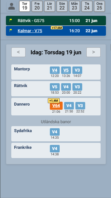Äntligen! BT på alla plattformar.
Endast ikväll till 23:59 - Prova BT One i två månader för 49 kronor.

BT One gör travspelet enkelt! Vår responsiva app ger dig superkompakt ekipageinfo, kraftfulla verktyg för reducering och multirader, plus smidiga rutnät och startlistor – på
