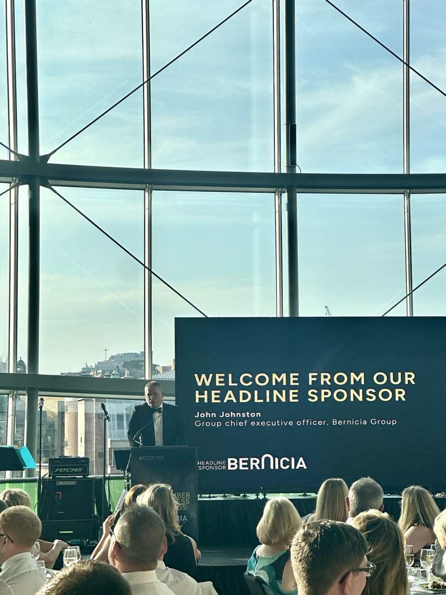 Following after is our fantastic headline sponsor for tonight’s Chamber Business Awards Final, <a href="/BerniciaGroup/">Bernicia</a> 🤩
 
John Johnston, group CEO tells our attendees:

"You are the heart of the region. You provide the opportunities."
 
 #NECCevents