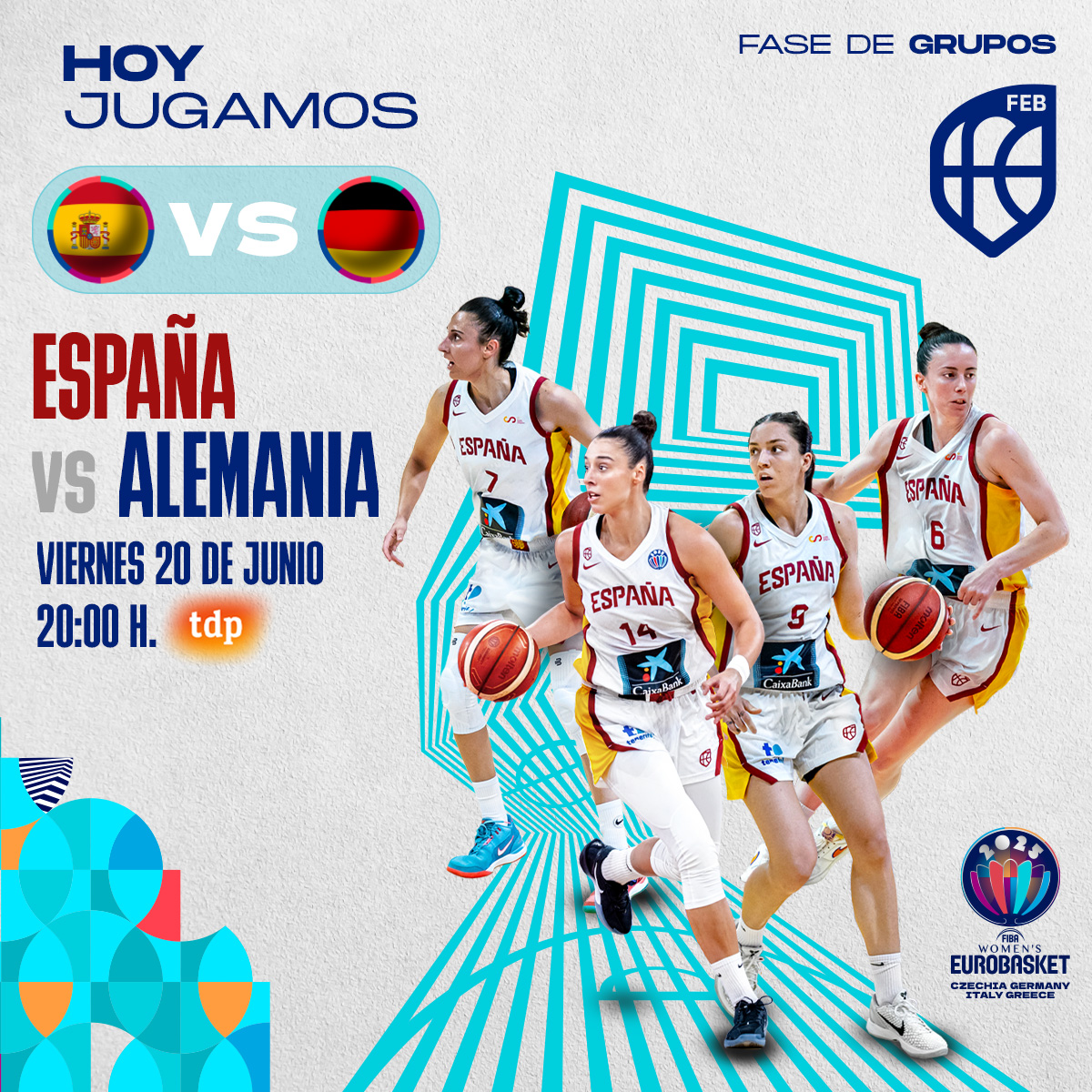 Baloncesto España (@baloncestoesp) on Twitter photo Hoy tenemos un 𝐆𝐑𝐀𝐍 𝐑𝐄𝐓𝐎, Alemania nos espera en su casa 🏠
🏆 Fase de Grupos #EuroBasketWomen
🇪🇸🆚🇩🇪
⏰ 20:00 horas
📌 Inselpark Arena (Hamburgo)
📺 <a href="/teledeporte/">Teledeporte</a> | <a href="/courtside1891/">Courtside 1891</a>
#LaFamilia #SomosEquipo Hoy tenemos un 𝐆𝐑𝐀𝐍 𝐑𝐄𝐓𝐎, Alemania nos espera en su casa 🏠
🏆 Fase de Grupos #EuroBasketWomen
🇪🇸🆚🇩🇪
⏰ 20:00 horas
📌 Inselpark Arena (Hamburgo)
📺 <a href="/teledeporte/">Teledeporte</a> | <a href="/courtside1891/">Courtside 1891</a>
#LaFamilia #SomosEquipo