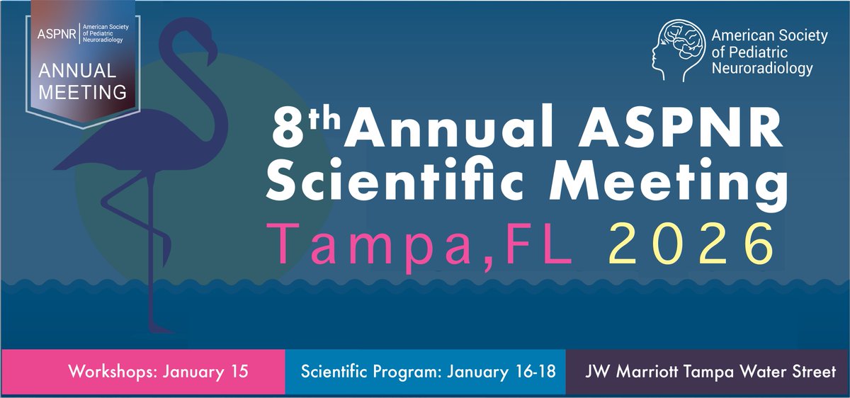 🌴☀️ Pack your shades and your smarts…
We’re heading to Tampa, FL for ASPNR 2026!
🧠✨ Mark your calendars: January 16–18, 2026
Sun, science, and seriously good times await!

🗓 Save the Date and stay tuned — registration opens soon!
#ASPNR26 #PediNeuroradInTheSun
