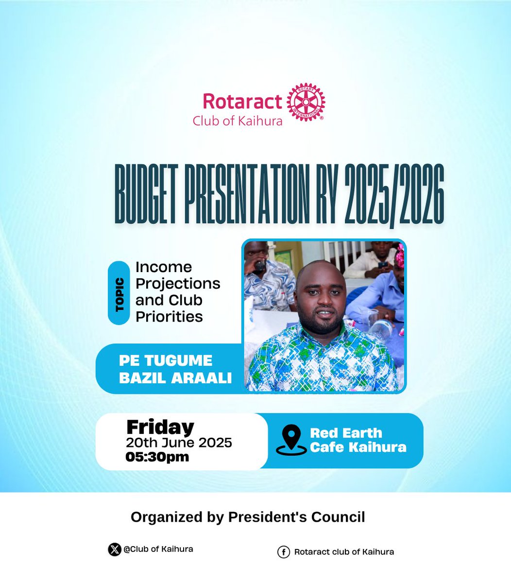 We take you through our Projections and Priorities for the next Rotary year tomorrow at Red Earth Cafe -Kaihura 
Kindly join us at 5:30pm and learn with us
#kaihuratotheworld
#empaakolanders