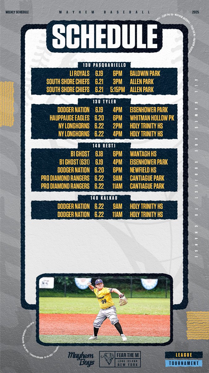 mayhemboys's tweet photo. This Week in Mayhem Baseball
_
Fear the M
_
#mayhembaseball #axcessbaseball #youthbaseball #baseball #longisland #fearthem https://t.co/xxZdaOBPcr