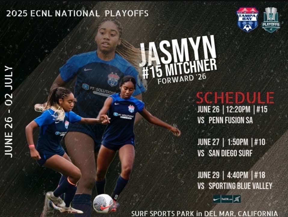 Schedule for ECNL National Playoffs is out! Next stop: 📍San Diego