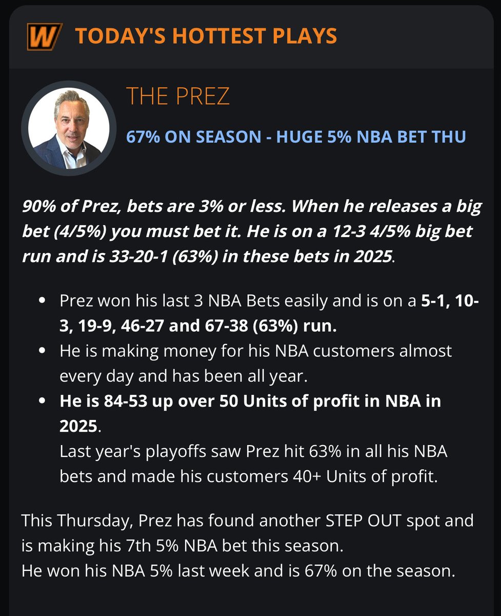 BIG BET ALERT: We won our last 2 NBA 5% bets and are 66% on season in these plays. They are very rare and today we have another. Link to play is in bio. Please join me and let’s all win together. ⁦<a href="/WagerTalk/">WagerTalk</a>⁩