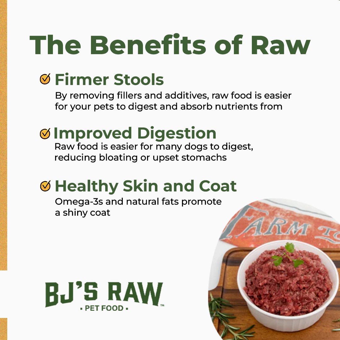bjsrawpetfood's tweet image. The benefits of feeding your dog raw food – firmer stools, improved digestion and a healthy skin and coat. 

Ditch the (garbage) kibbles and feed your pup BJ's Raw Pet Food. Your dog will thank you!📷

#kibbles #saynottokibble #rawdogfood #rawpetfood #rawcatfood #healthydog