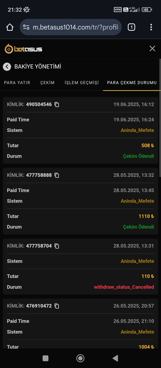 Teşekkürler betsus çekimim anında geldi kullanıcı adı Sefaasya19