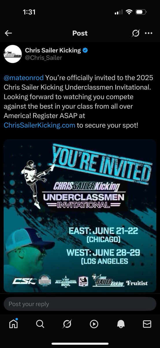 mateonrod's tweet image. Appreciate the invite!! @Chris_Sailer
@coach9cg @CCSRecruitingFB
