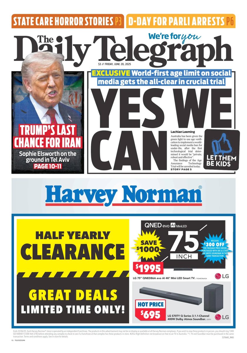 π΅ππππ πΏππππ πππππ’ π° (@ukpapers) on Twitter photo π¦πΊ Yes We Can
β«Exclusive: World-first age limit on social media gets the all-clear in crucial trial
β«<a href="/LeemingLachie/">Lachlan Leeming</a>
#frontpagestoday #Australia <a href="/dailytelegraph/">The Daily Telegraph</a> π¦πΊ Yes We Can
β«Exclusive: World-first age limit on social media gets the all-clear in crucial trial
β«<a href="/LeemingLachie/">Lachlan Leeming</a>
#frontpagestoday #Australia <a href="/dailytelegraph/">The Daily Telegraph</a>