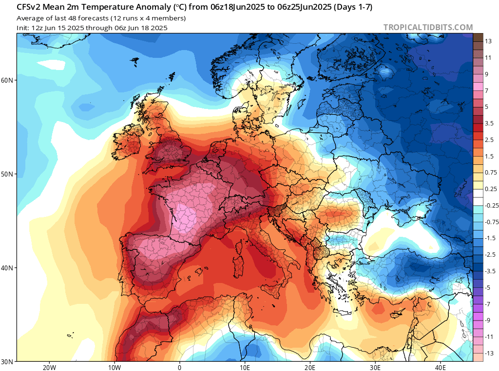 MEDITERRANEAN HEAT WAVE

More extraordinary heat in SPAIN
with 43.2C at Fuente de Andalucia
Dozens of stations even at several hundreds meters asl and in the North &gt;40C.
Over 41C again also in PORTUGAL

&gt;45C again in Northern Africa
The heat will get worse and spread to FRANCE.