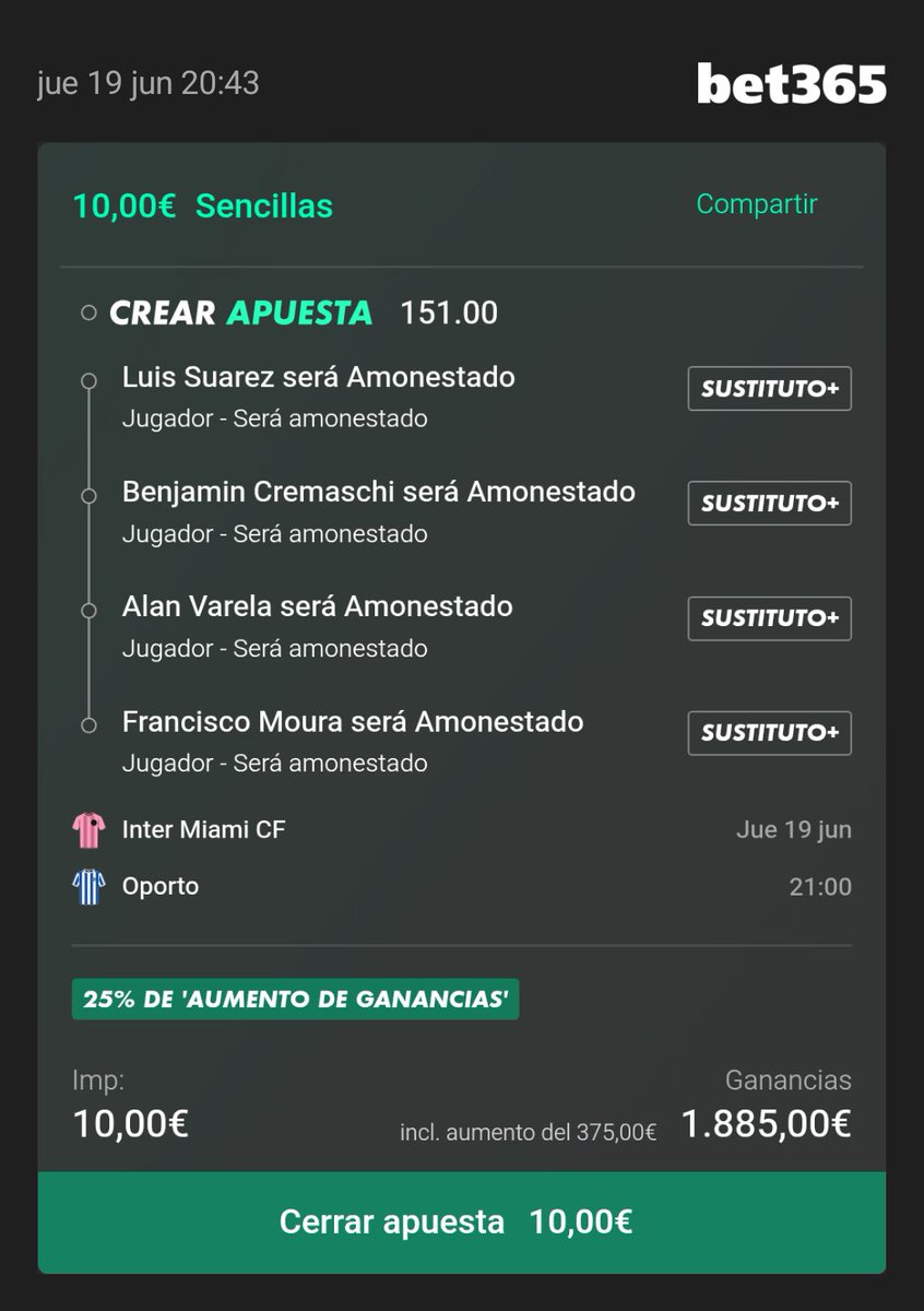 YellowCardGuru's tweet photo. 🟨FUNCARD ESPECTACULAR 🟨

🎯 Cuota 151 aprovechando el +25% de la promo B365

⚡️ Una de esas que no se pueden dejar pasar…

¿Quién la sigue? ❤

#Funcard #BettingTips #Cuotón https://t.co/5SrerppXCh