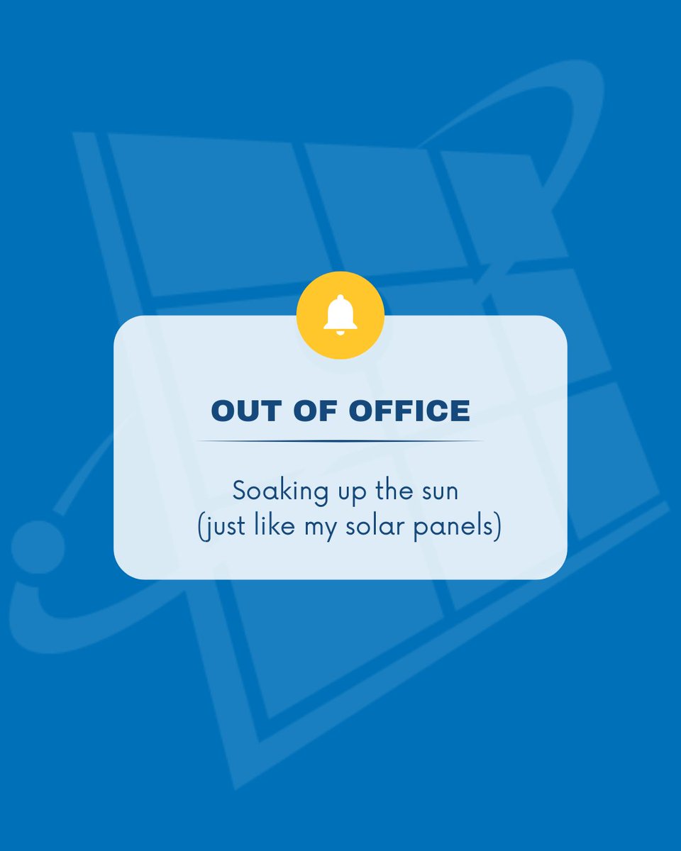 SolarTechnol's tweet photo. #OOO with a little #solar flair ☀️

It’s officially that time of year—when calendars clear, inboxes pause &amp; we all take a moment to recharge🔋

And when you're powered by the sun, unplugging feels even better. 😎 https://t.co/w3cUeaaLqG