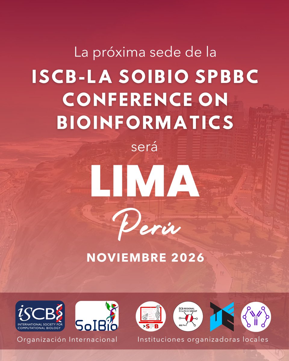 [1/4] ¡Tenemos grandes noticias! ✨

📢 El ISCB-LA SoIBio Conference on Bioinformatics es uno de los eventos más prestigiosos en bioinformática y biología computacional de todo el mundo. Por primera vez, Perú será sede de este evento.