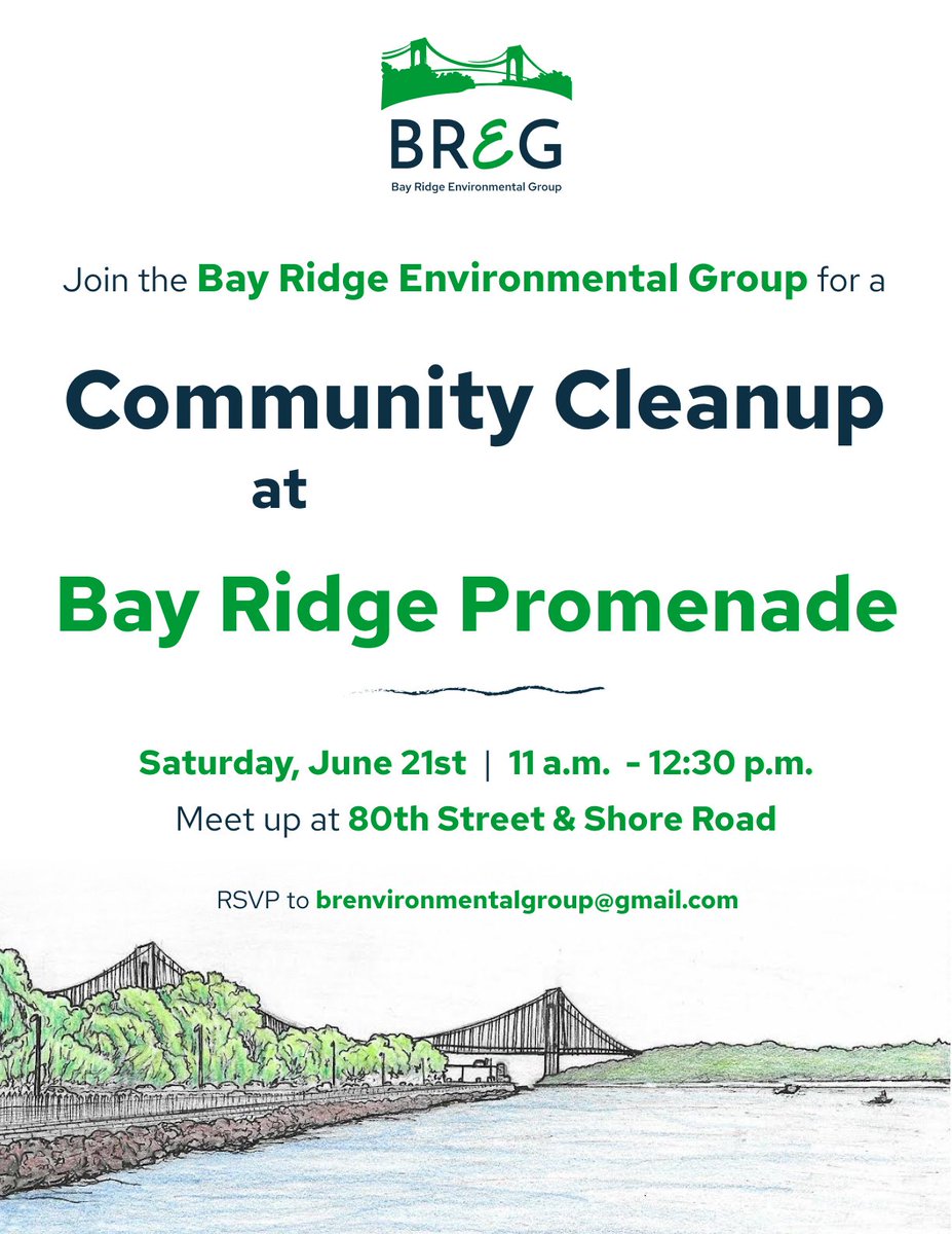 Come on by this Saturday, 11am, as we come together to clean up the Bay Ridge Promenade.
Meet us on 80th st &amp; Shore Road -- we'll bring the supplies!!
#BayRidge
