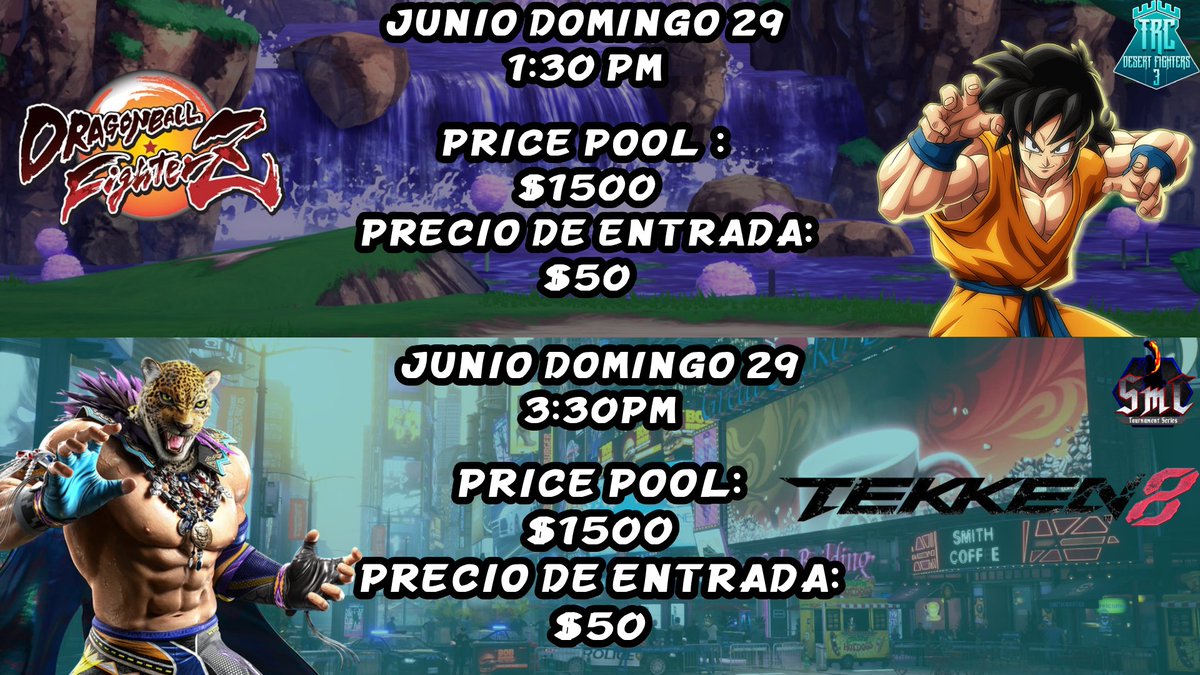 FGCMayCry's tweet image. Warriors, estamos cada día mas cerca de TRC Desert Fighters 3 en Torreón Coahuila, estos son los horarios que manejaremos para los side events.

Tienen hasta el Domingo 22 de Junio para registrarse

Link de registro: 

start.gg/tournament/trc…