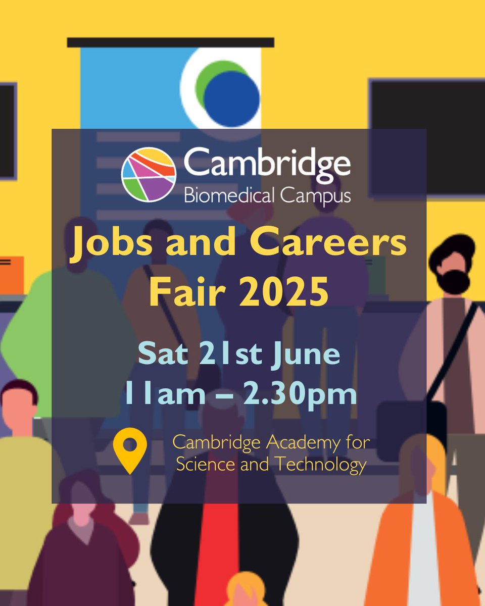 CamBioCampus's tweet image. Interested in a career on the Cambridge Biomedical Campus? Join us on 21st June to learn more about working in health and life sciences, meet employers and join free workshops on employment skills and how to apply for a job in the NHS.
cambridge-biomedical.com/event/cbc-jobs…