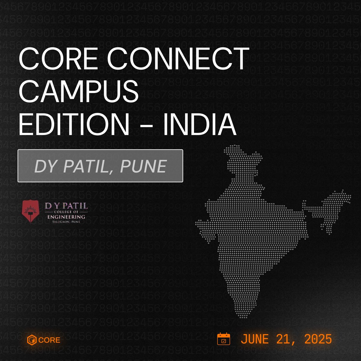 Core Builders (@corechain_devs) on Twitter photo Core is coming to Pune, India ๐ฎ๐ณ
Join us for a hands-on workshop where you'll:
๐ ๏ธ Dive into the Core blockchain
๐ฑ Learn how to build powerful dApps
 ๐๏ธExplore the Core Connect Global Buildathon
๐
 June 21, 2025
๐ <a href="/DPUPune/">Dr. D. Y. Patil Vidyapeeth, Pimpri, Pune</a> 
๐๏ธ Register now: lu.ma/i3uobro8 Core is coming to Pune, India ๐ฎ๐ณ
Join us for a hands-on workshop where you'll:
๐ ๏ธ Dive into the Core blockchain
๐ฑ Learn how to build powerful dApps
 ๐๏ธExplore the Core Connect Global Buildathon
๐
 June 21, 2025
๐ <a href="/DPUPune/">Dr. D. Y. Patil Vidyapeeth, Pimpri, Pune</a> 
๐๏ธ Register now: lu.ma/i3uobro8