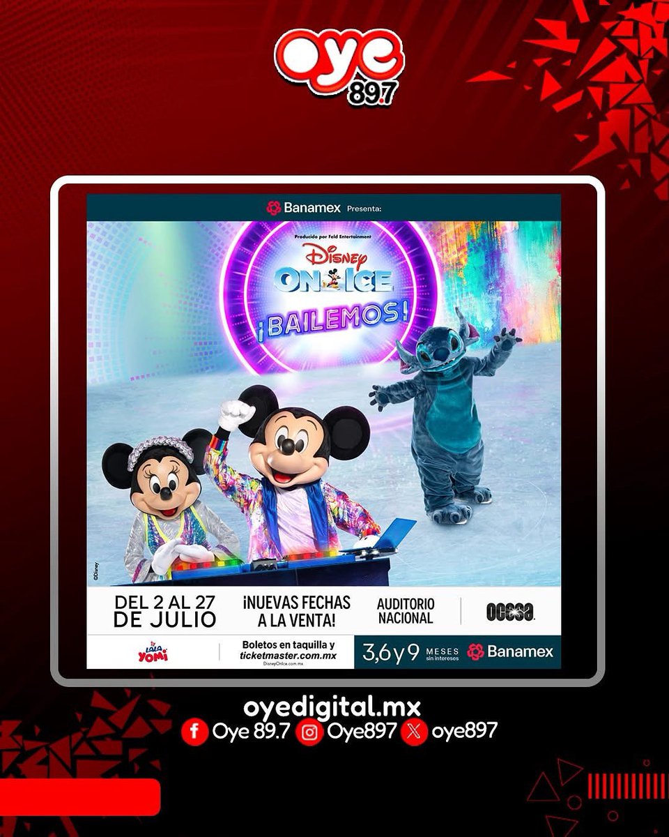 ¿Quieres ver. tus personajes favoritos en #DisneyOnIce?⛸️

Pendiente de #Oye897fm ✨ Registrate en oyedigital.mx y sintoniza a nuestros locutores por tus boletos