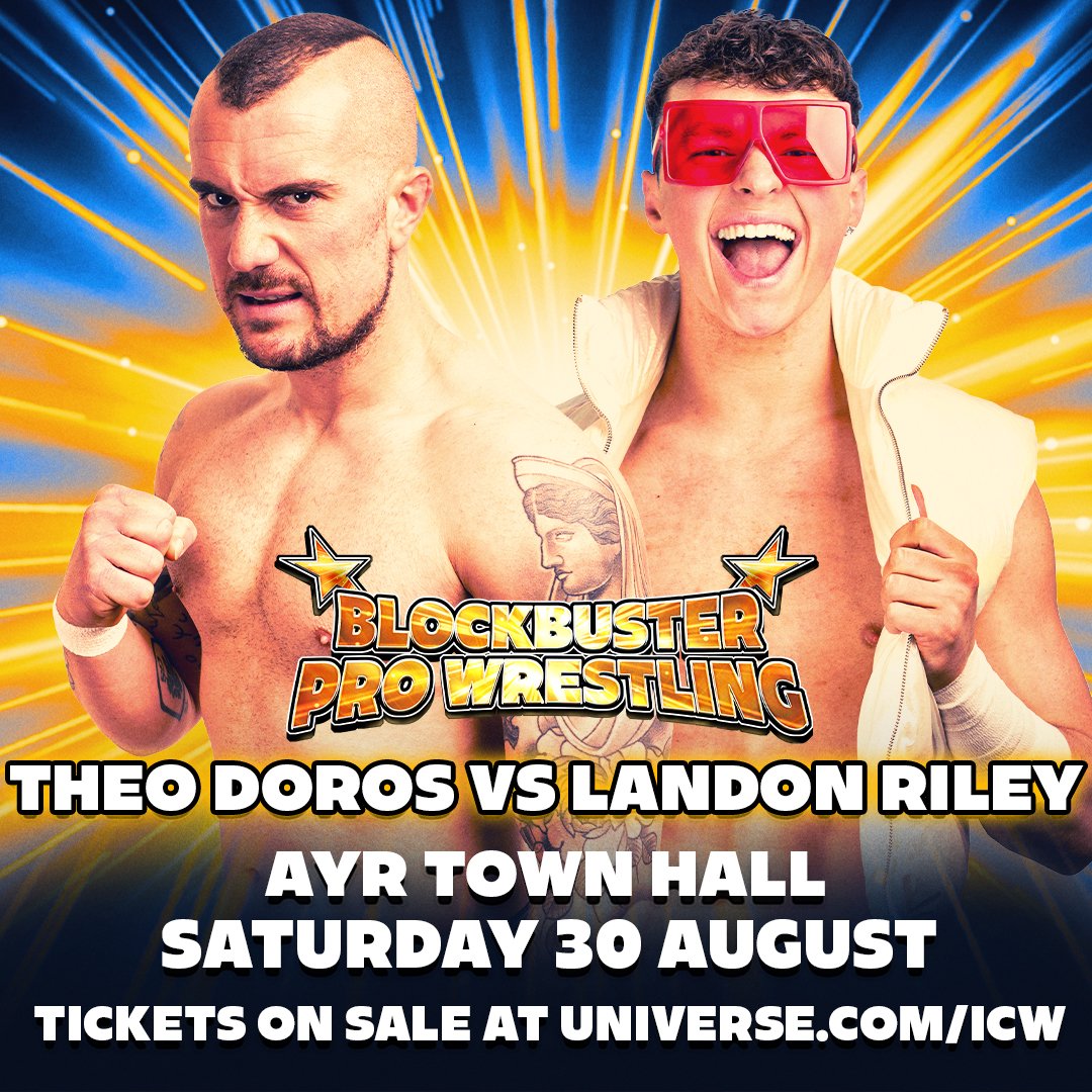 BlockbusterWres's tweet image. .@Theo10Doros clashes with @Landonwrestler at Ayr Town Hall on Saturday 30 August!
🎟 universe.com/icw