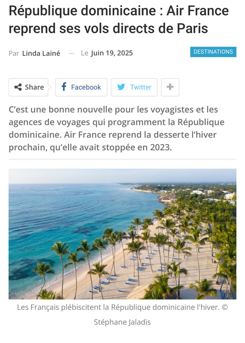 Con cada iniciativa, vamos recuperando el mercado francés! Air France anuncia que volverá a Punta Cana volverá para cubrir todo el invierno del 2026. A partir 13 de enero y hasta marzo 2026 se realizarán vuelos 3 veces por semana, los martes, jueves y sábados, desde París.